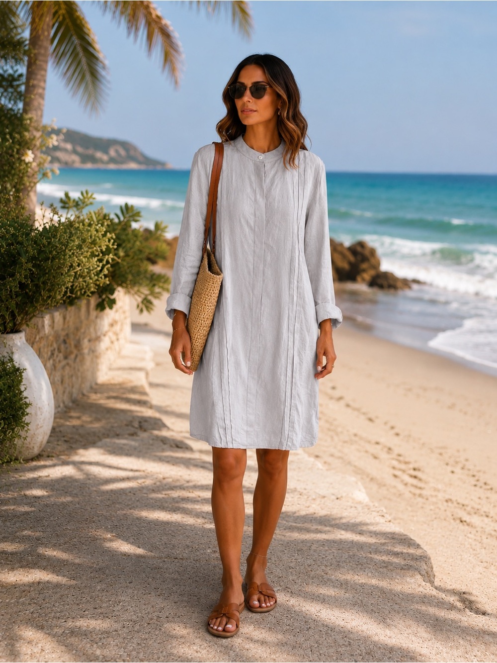 Claridge And King Light Gray Long Sleeve Linen Woman’s Shirtdress size Large